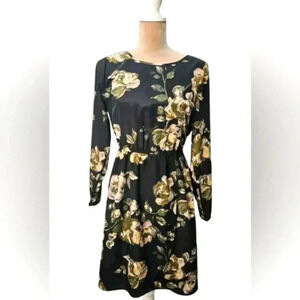 J. Crew Women's Black Ivory Floral Tulip Hem Faux Wrap Dress